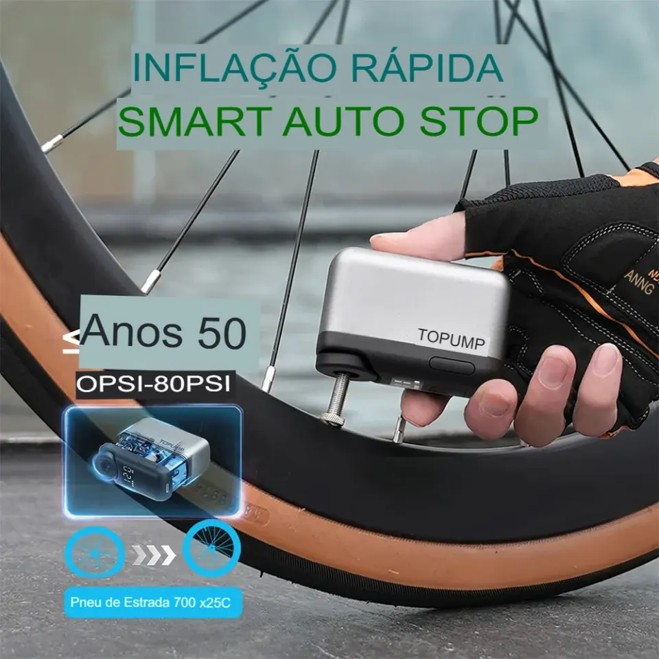 Bomba Elétrica Portátil para Bicicleta com Medidor de Pressão Digital, foto 6