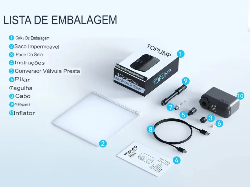 Bomba Elétrica Portátil para Bicicleta com Medidor de Pressão Digital, foto 7